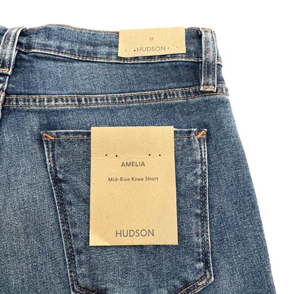 Hudson Amelia Mid Rise Knee Blue Denim Shorts Women's Raw Hem, Size 27 NWT - Picture 4 of 11